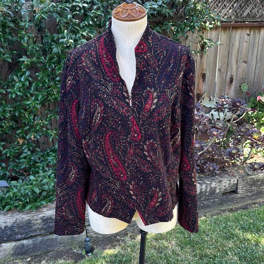 Requirements Petite Women's Blazer Floral Paisley Long Sleeve Zip PL Large